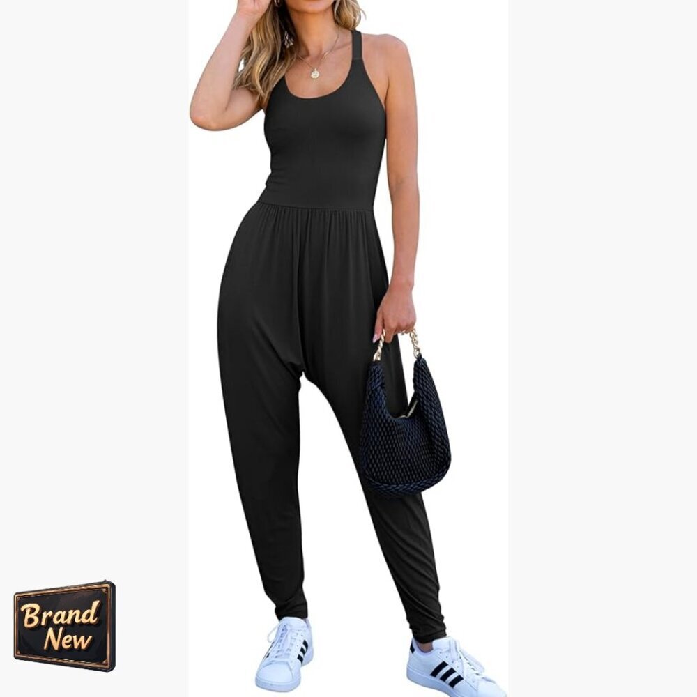 Sleeveless Backless Jumpsuit Rayon Blend Slim Fit Yoga Gym Workout